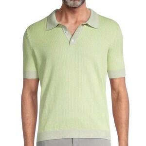 Max 'n Chester Mens Lime Green Textured Soft Knit Short Sleeve Polo Shirt Size M